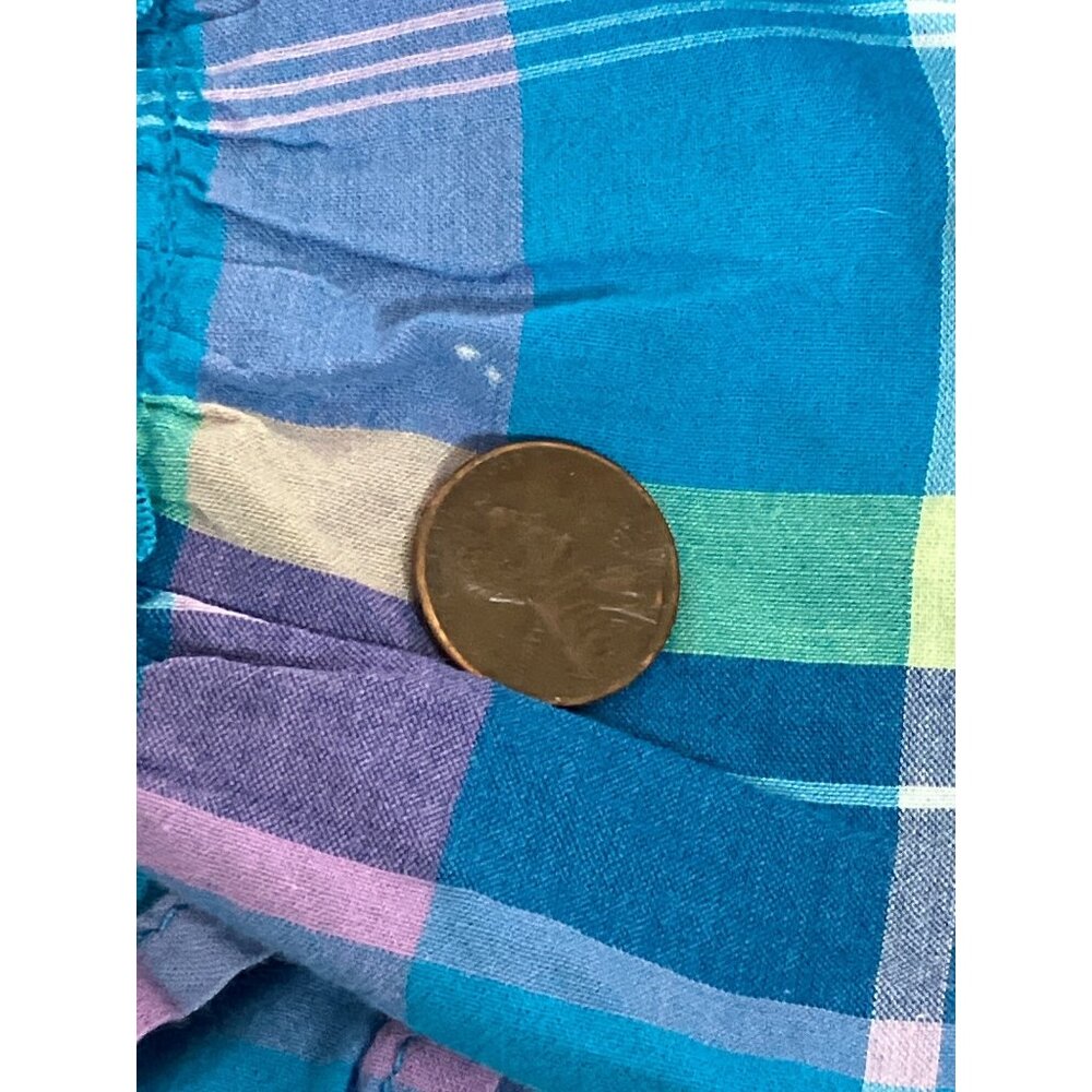 Plaid Smocked Sundress BlueTeal Multicolor Cotton Shirred Bodice Ruffle Hem sz 5 - Picture 9 of 9
